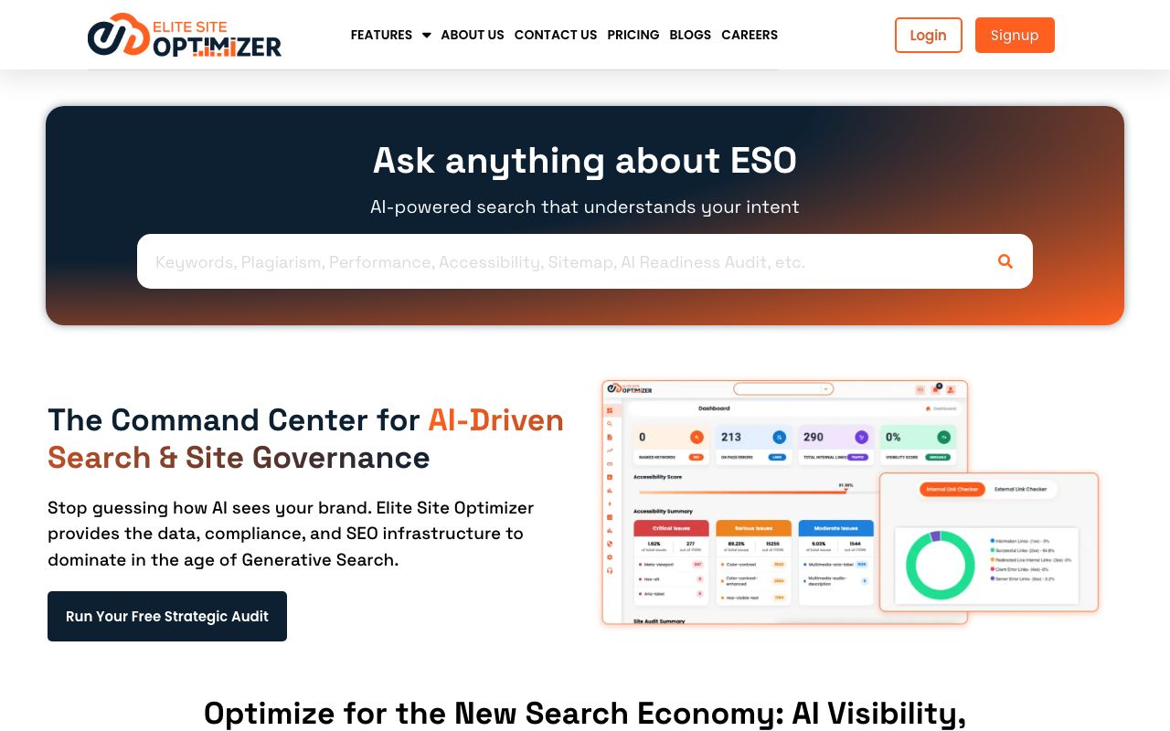 Elite Site Optimizer — zrzut ekranu interfejsu