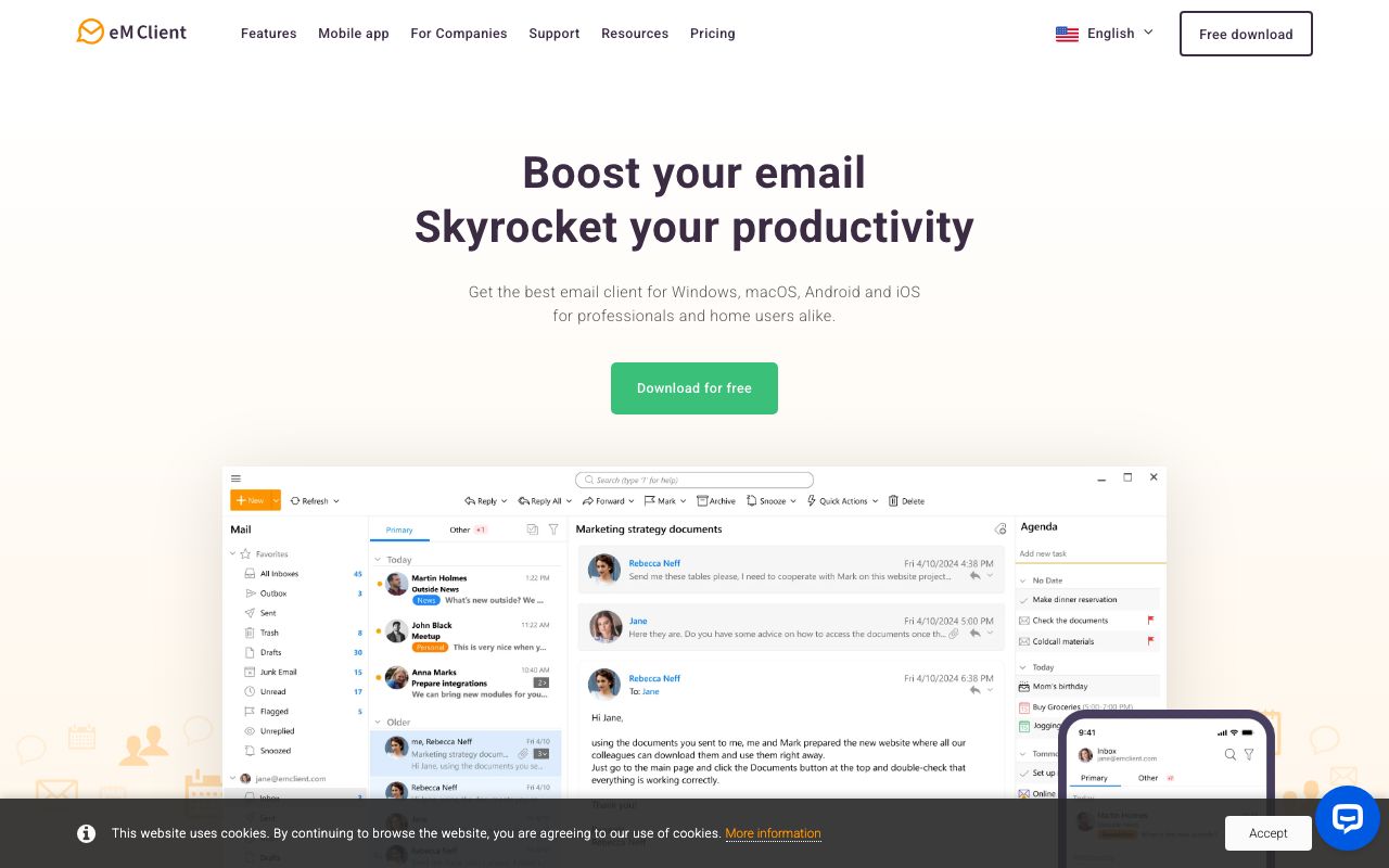 eM Client Reviews, Pros and Cons — zrzut ekranu interfejsu