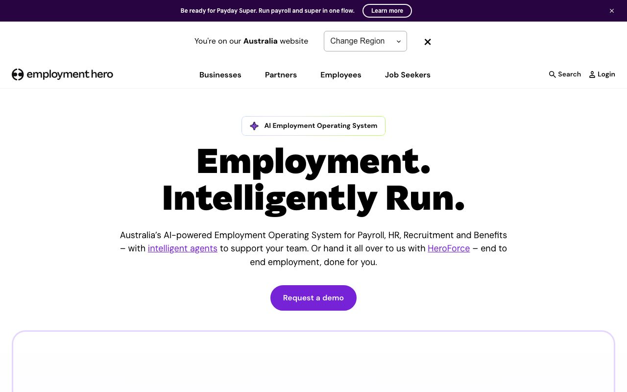 Employment Hero — zrzut ekranu interfejsu