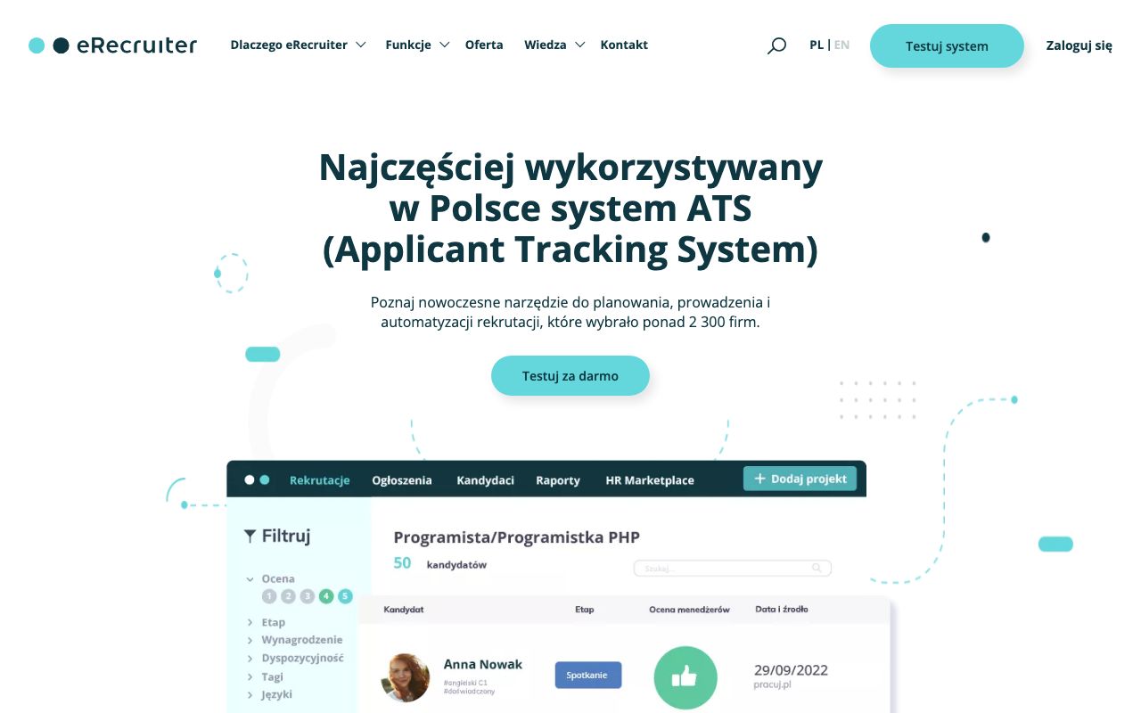 eRecruiter — zrzut ekranu interfejsu