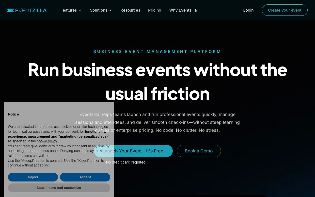 Eventzilla — zrzut ekranu interfejsu