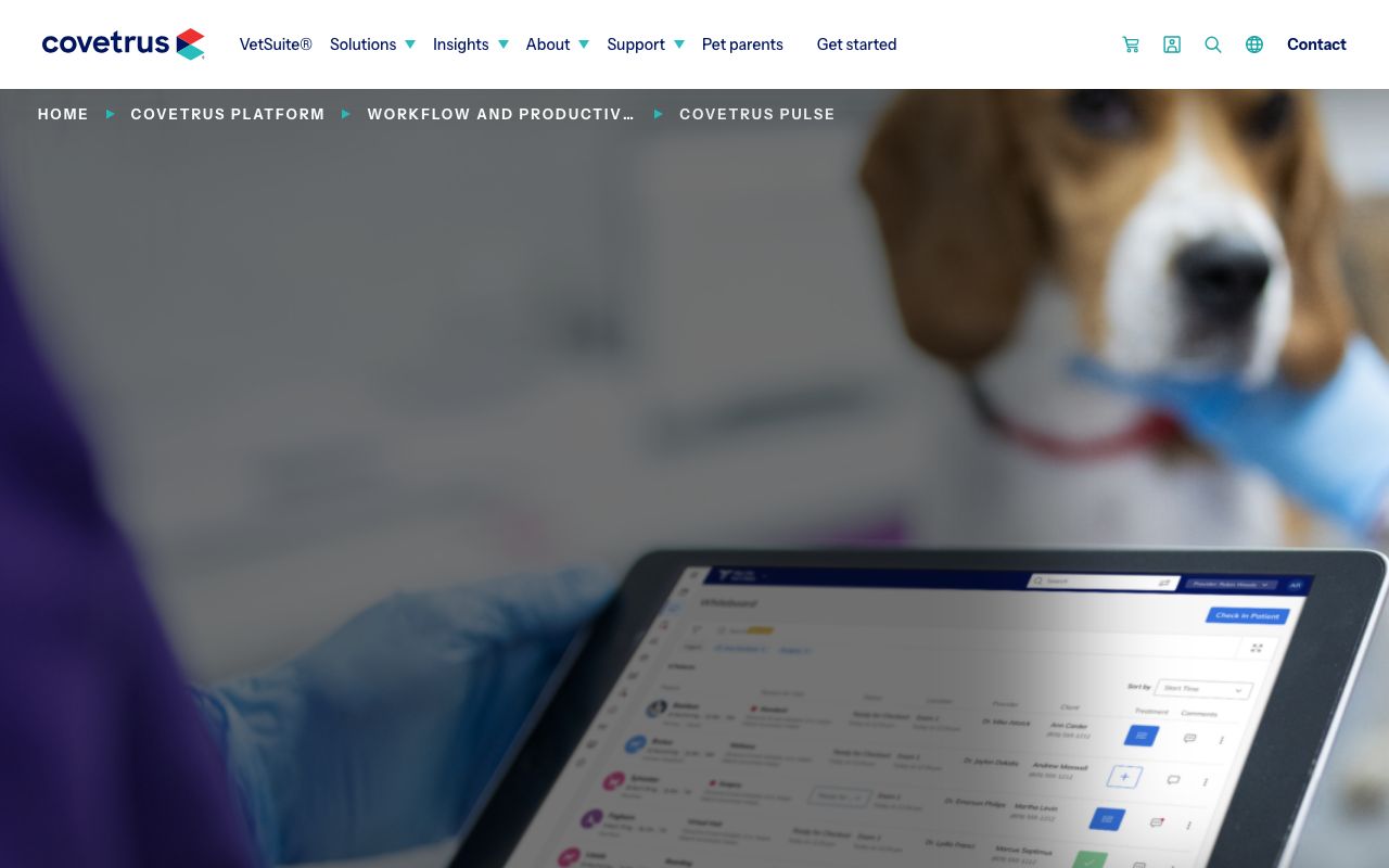 Covetrus Pulse — zrzut ekranu interfejsu