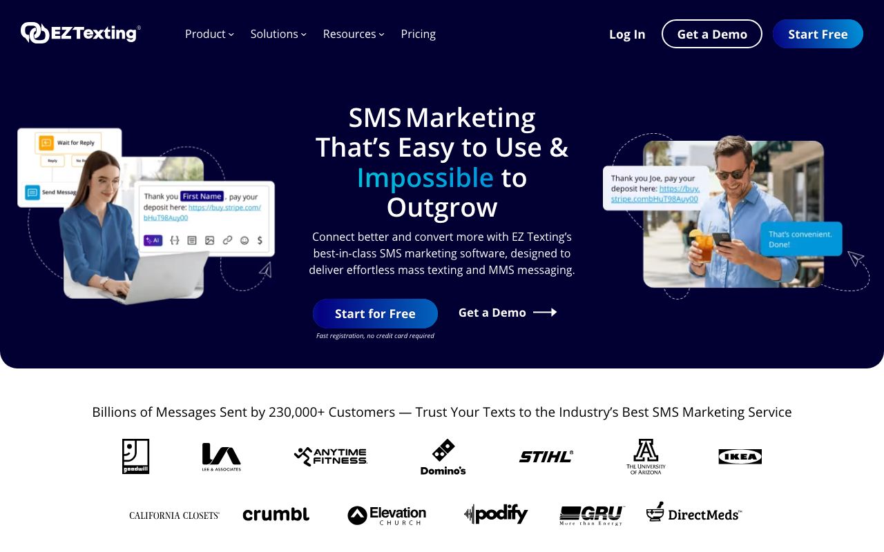 EZ Texting — zrzut ekranu interfejsu