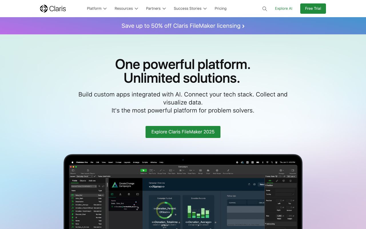 Claris FileMaker Reviews, Pros and Cons — zrzut ekranu interfejsu