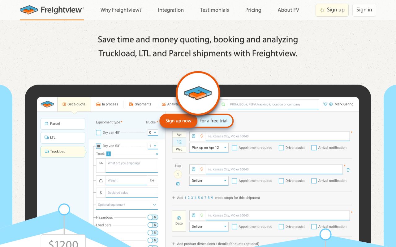 Freightview — zrzut ekranu interfejsu