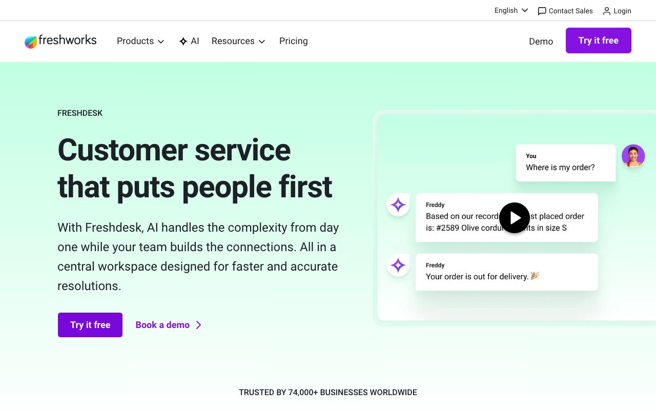Freshdesk — zrzut ekranu interfejsu