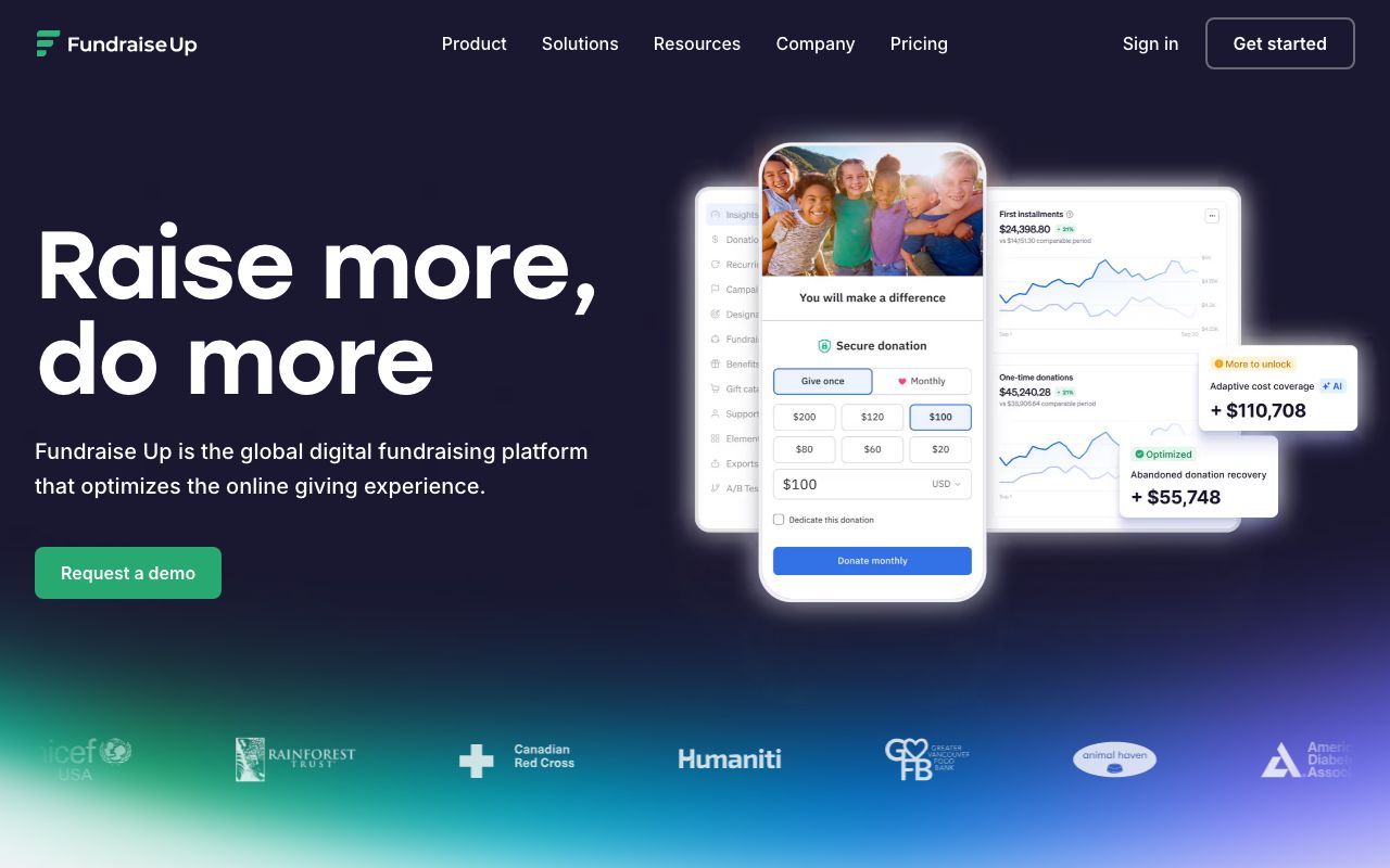 Fundraise Up. Verified Reviews, Pros & Cons — zrzut ekranu interfejsu