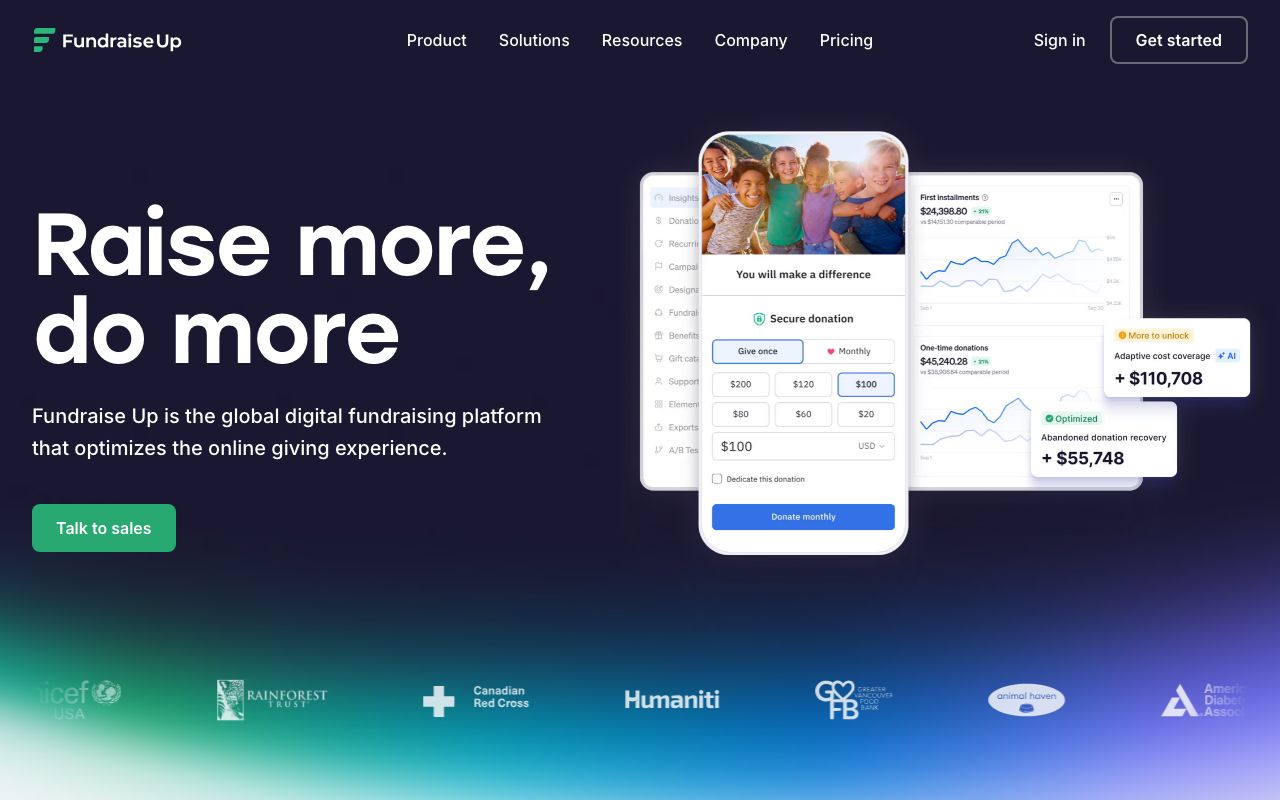Fundraise Up Reviews, Pros and Cons — zrzut ekranu interfejsu