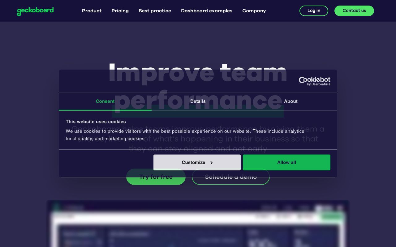 Geckoboard — zrzut ekranu interfejsu