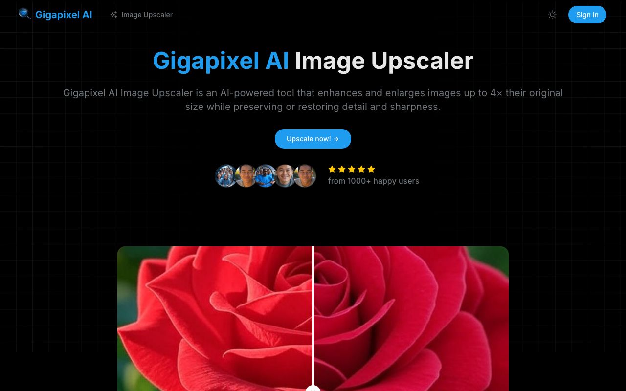 Gigapixel AI — zrzut ekranu interfejsu