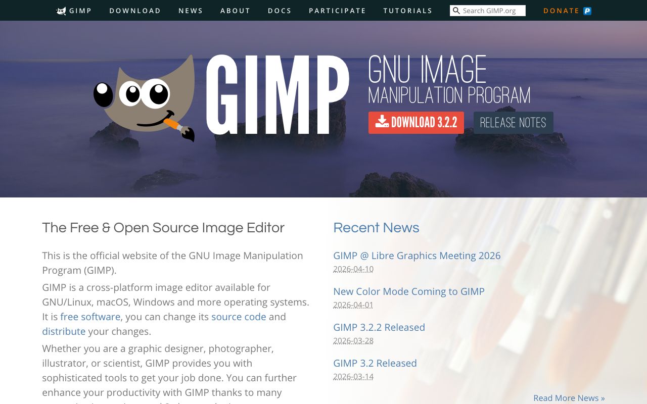 Reviews of GIMP (GNU Image Manipulation Program) — zrzut ekranu interfejsu