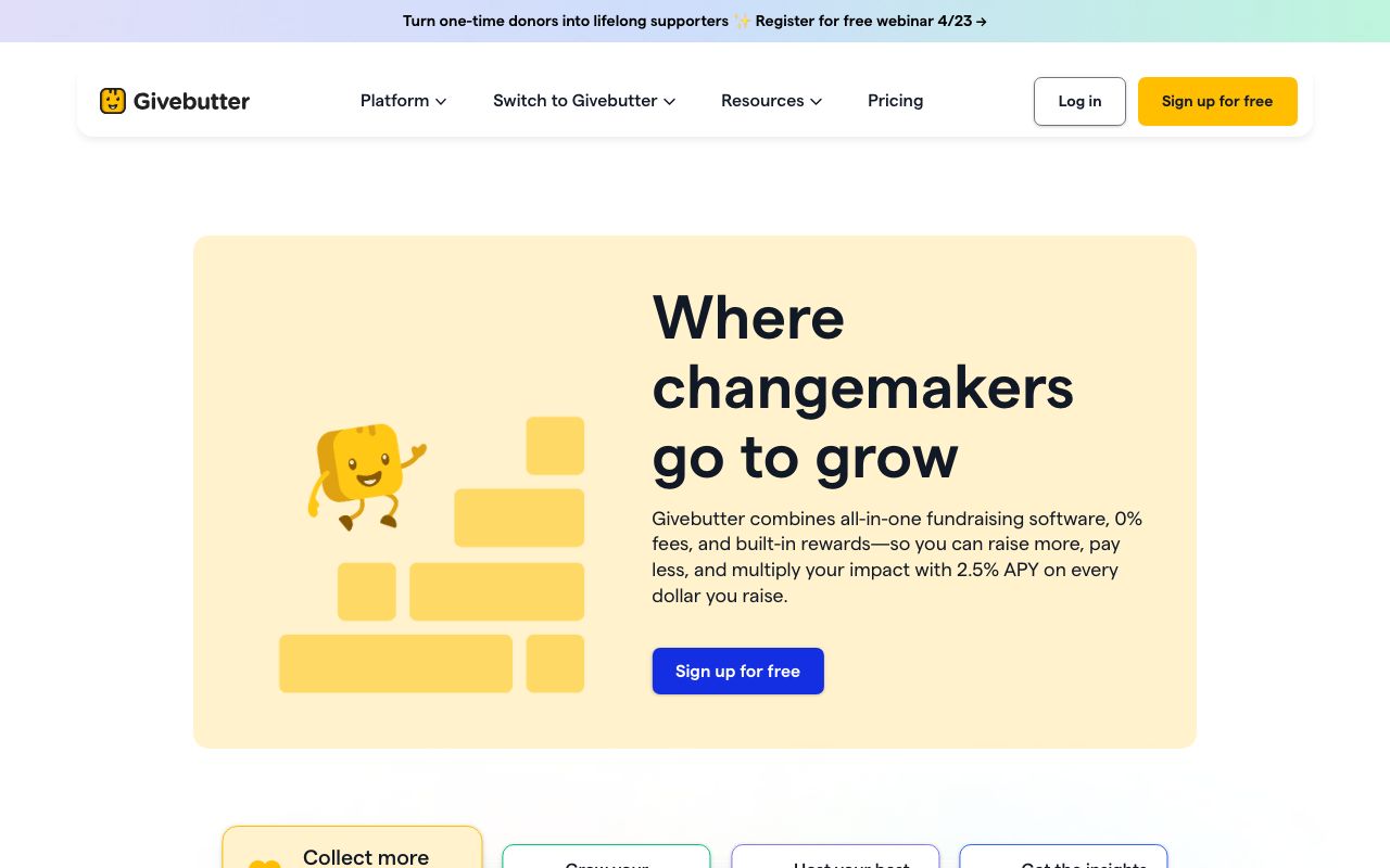 Givebutter — zrzut ekranu interfejsu