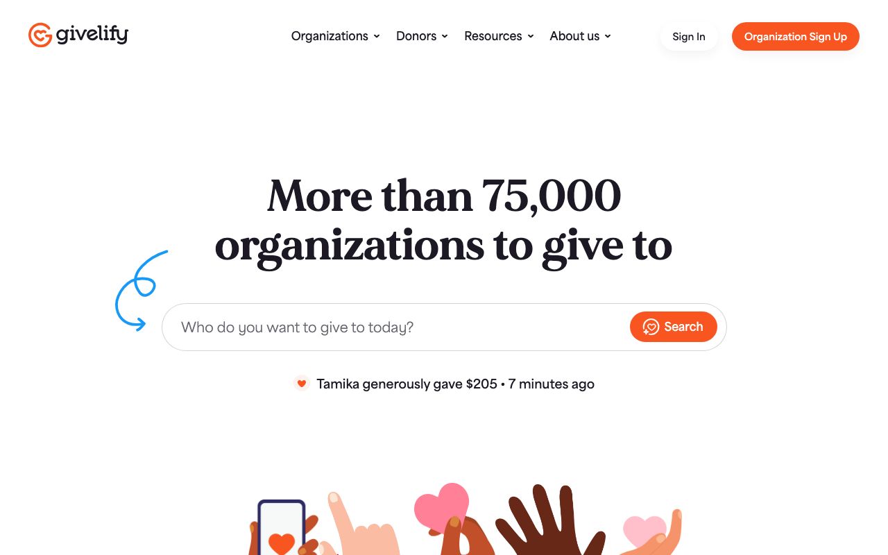 Givelify — zrzut ekranu interfejsu