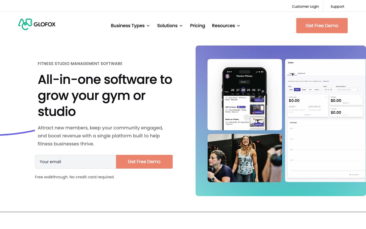 ABC Glofox — zrzut ekranu interfejsu