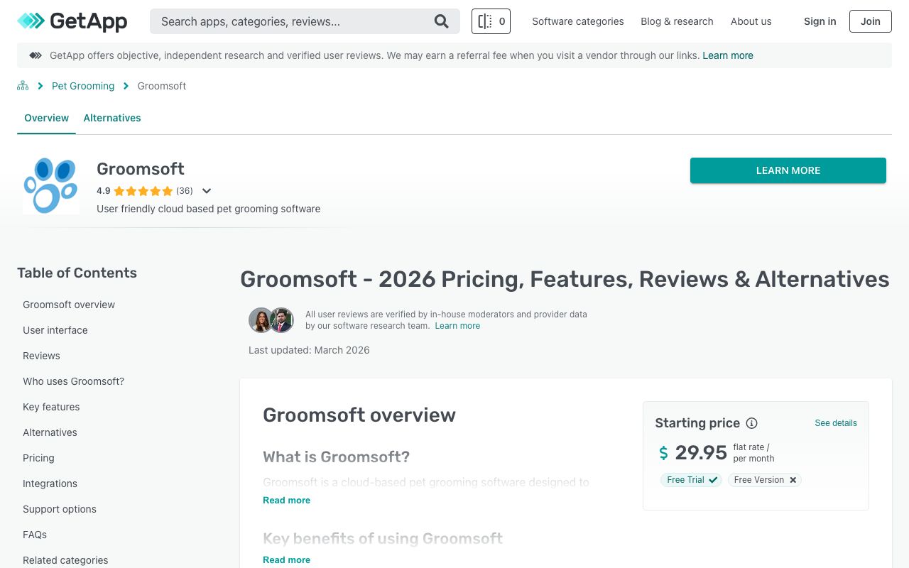 Groomsoft — zrzut ekranu interfejsu