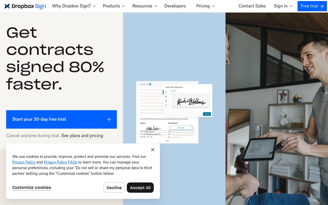 Dropbox Sign — zrzut ekranu interfejsu