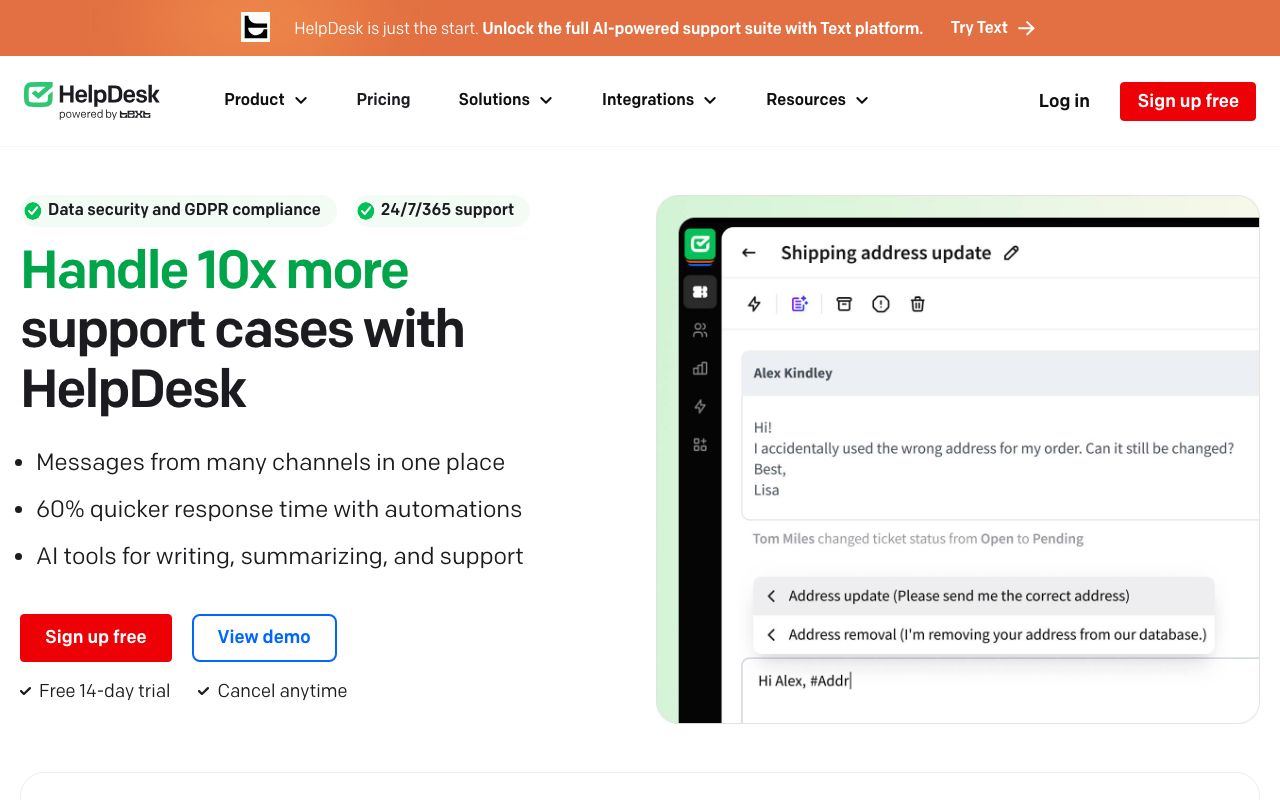 HelpDesk — zrzut ekranu interfejsu