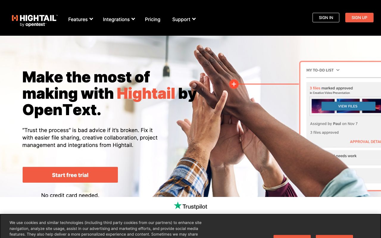 OpenText HighTail — zrzut ekranu interfejsu