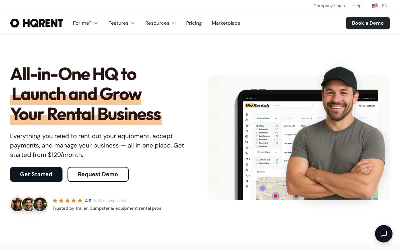 HQ Rental Software — zrzut ekranu interfejsu