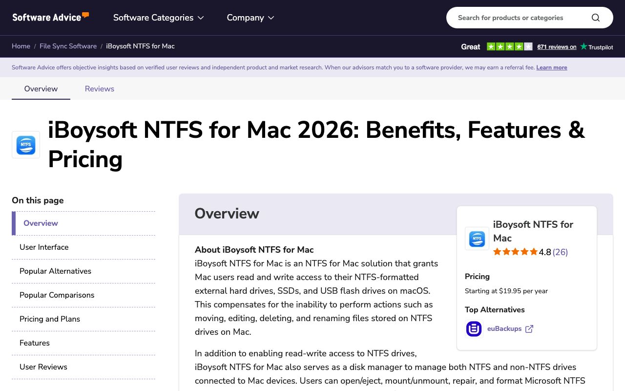 iBoysoft NTFS for Mac — zrzut ekranu interfejsu