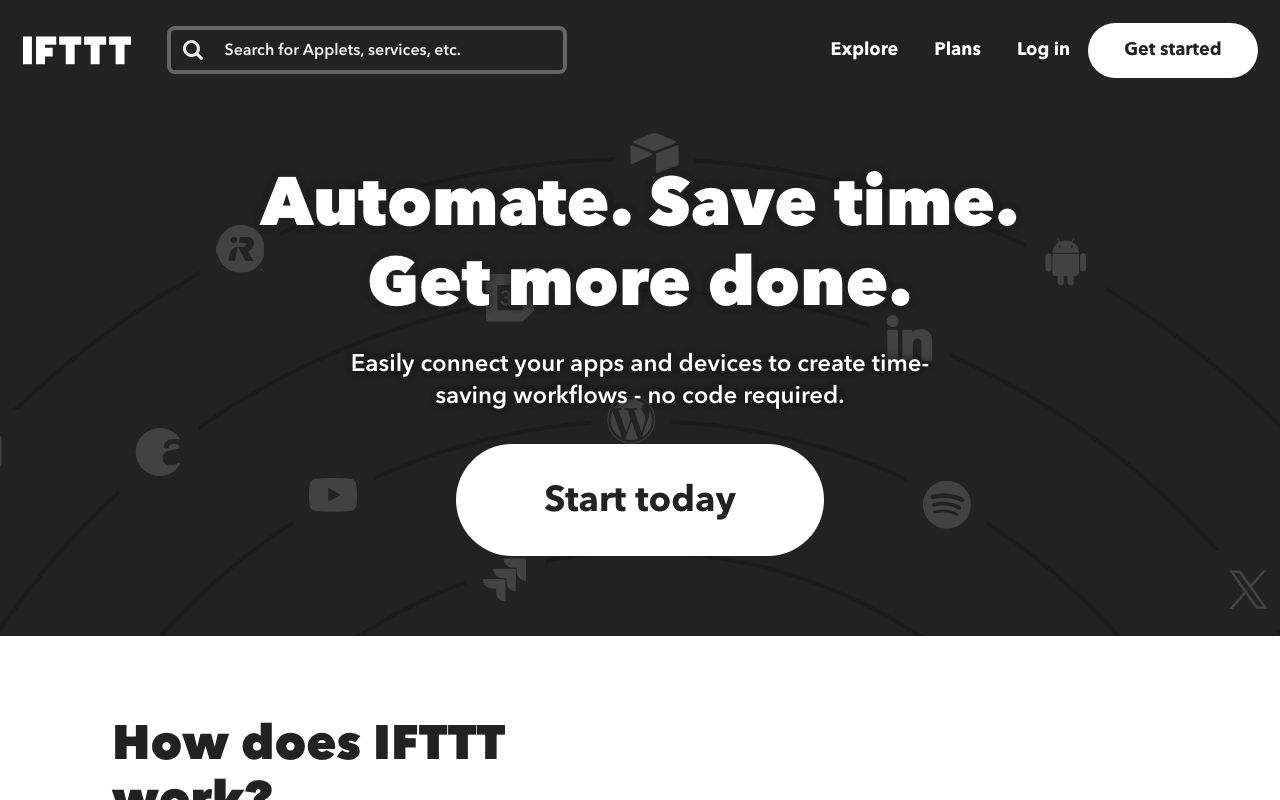 IFTTT — zrzut ekranu interfejsu