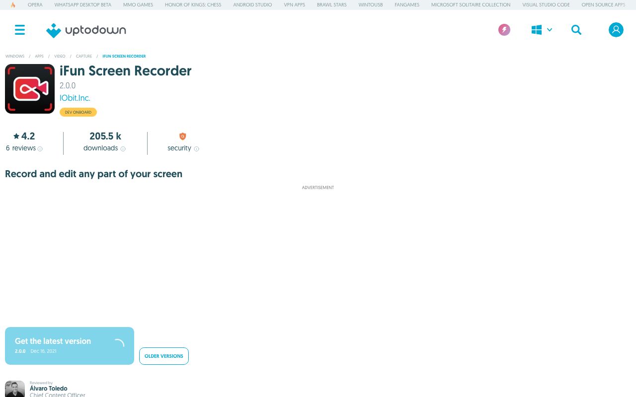 iFun Screen Recorder — zrzut ekranu interfejsu