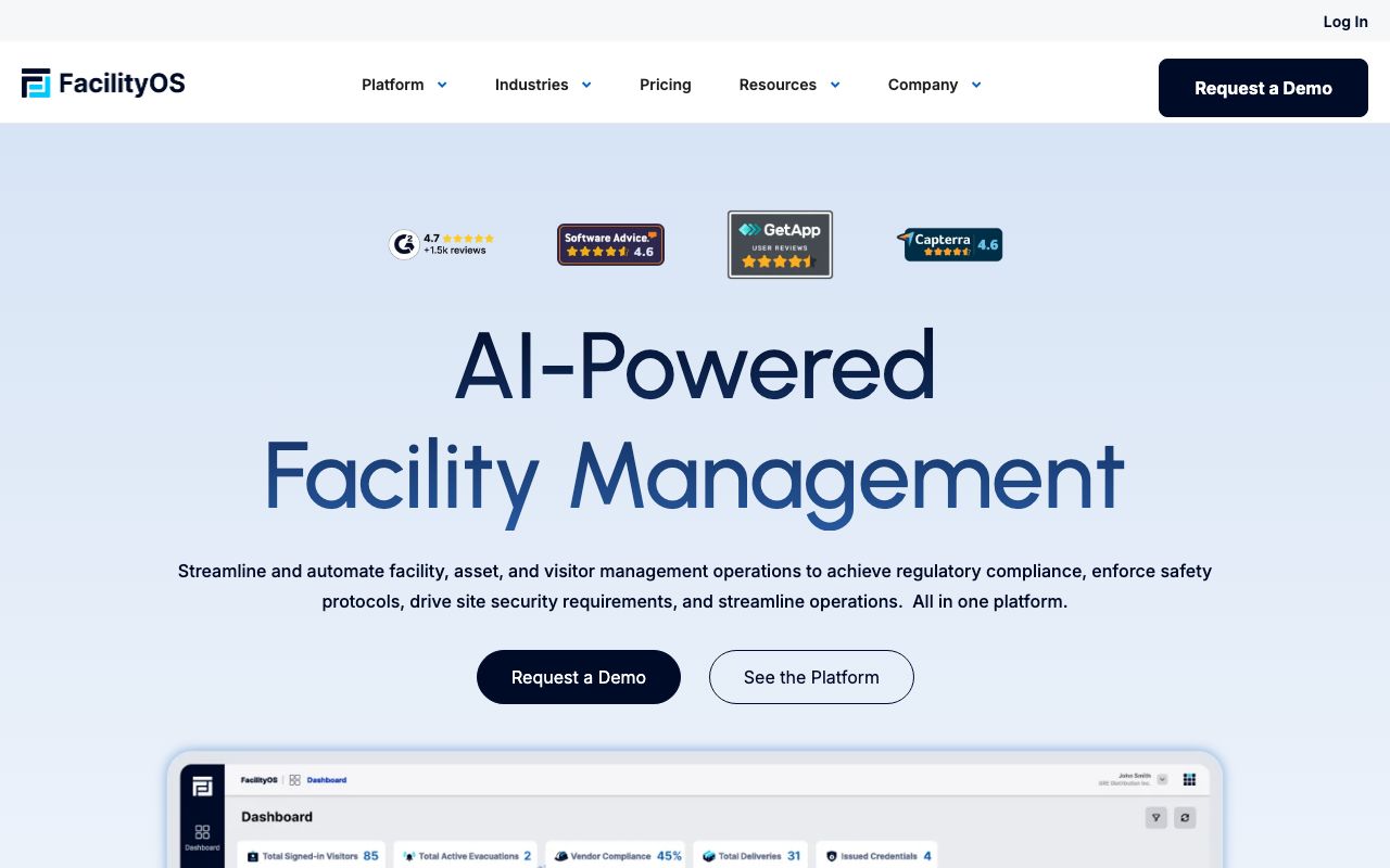 FacilityOS Reviews, Pros and Cons — zrzut ekranu interfejsu