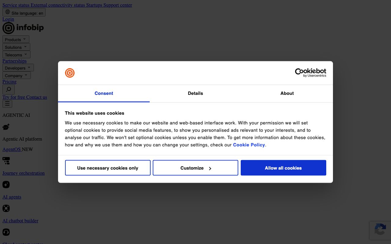 Infobip — zrzut ekranu interfejsu