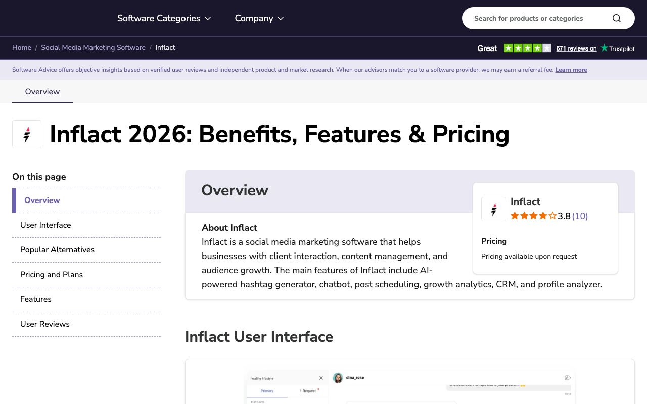Inflact — zrzut ekranu interfejsu