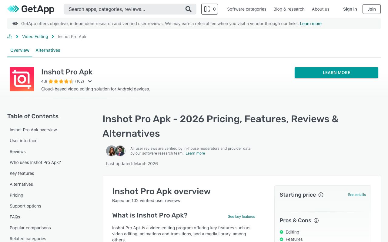 Inshot Pro Apk — zrzut ekranu interfejsu