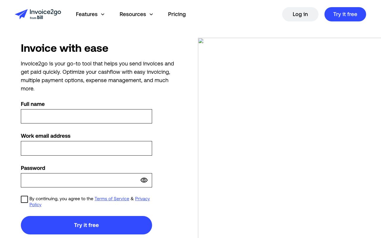 Invoice2go — zrzut ekranu interfejsu