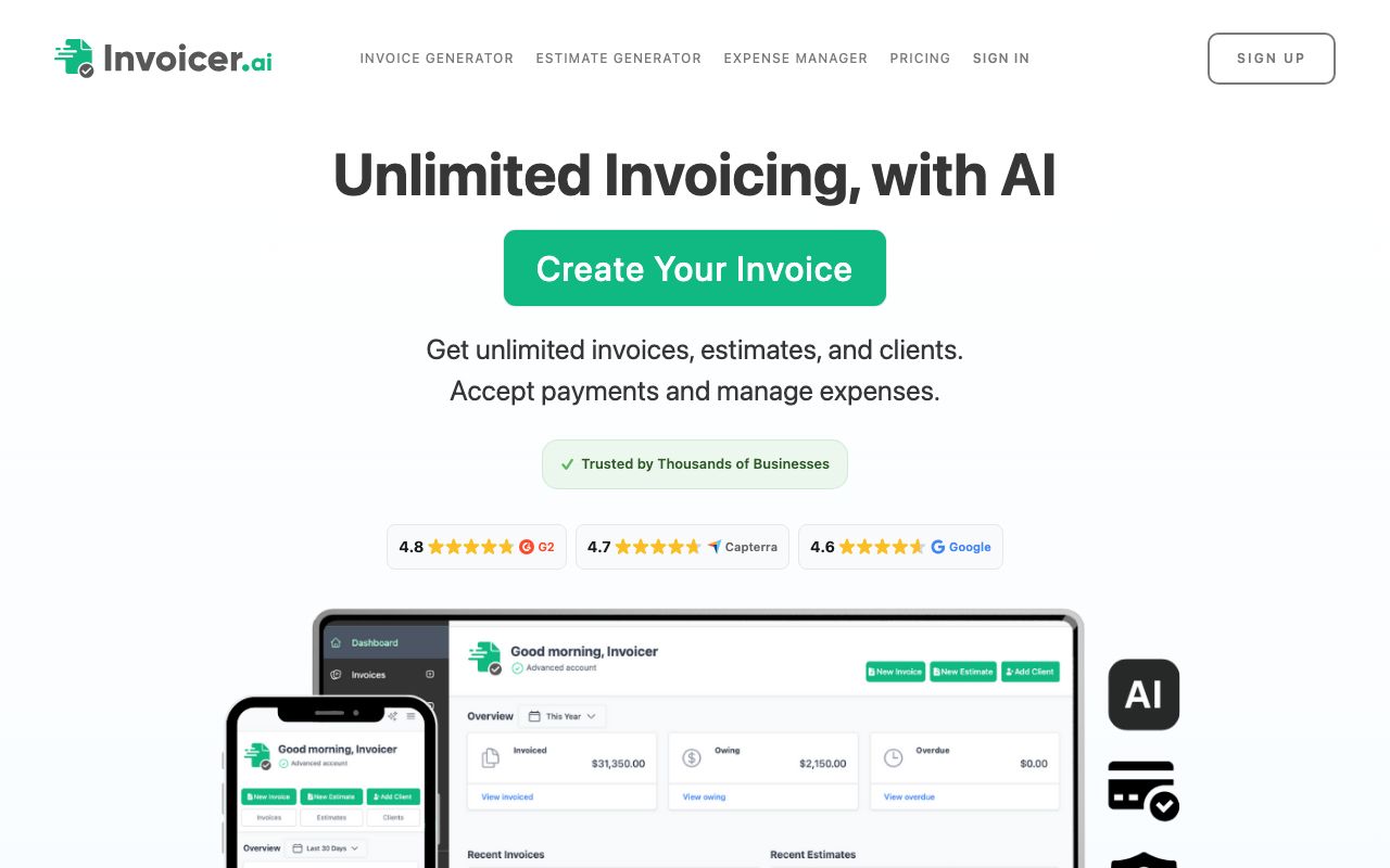Invoicer.ai — zrzut ekranu interfejsu