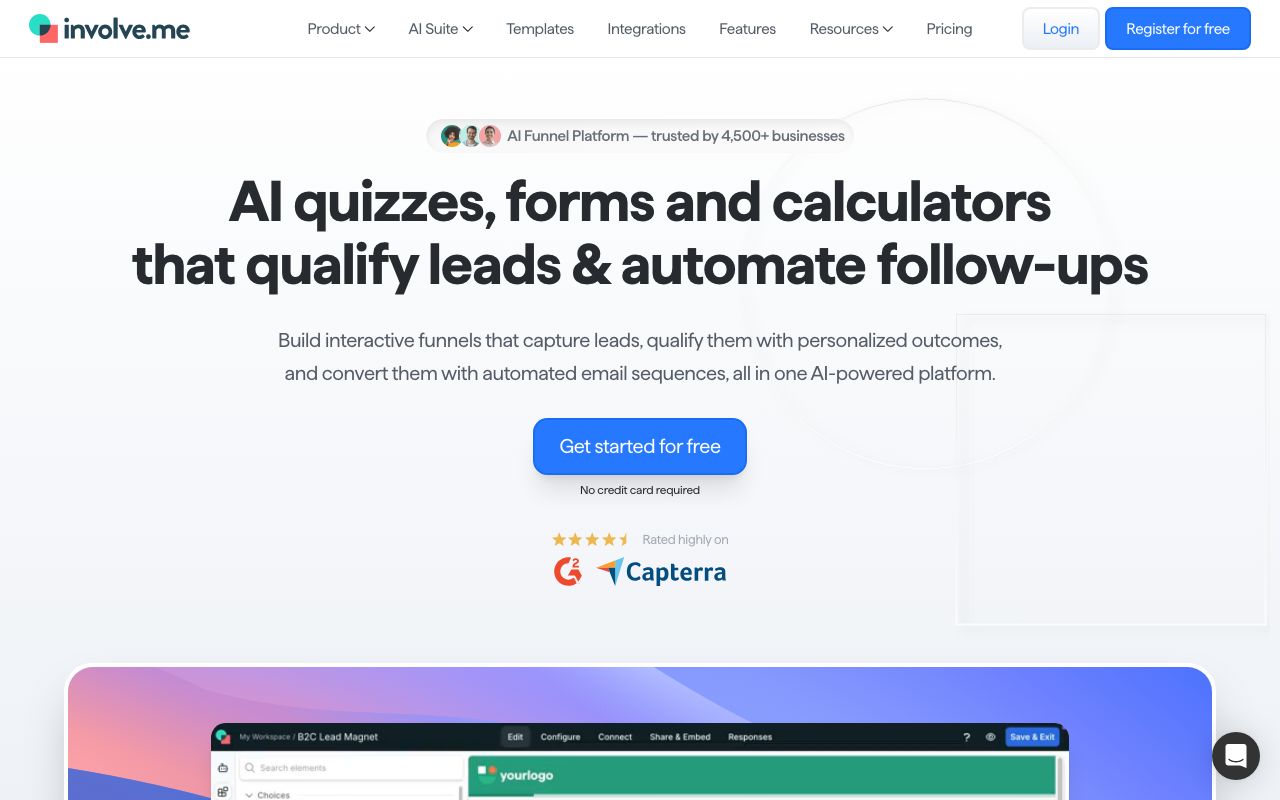 Involve.me — zrzut ekranu interfejsu