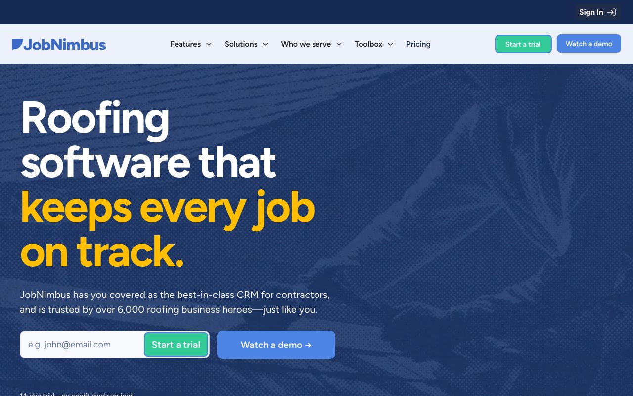 JobNimbus — zrzut ekranu interfejsu