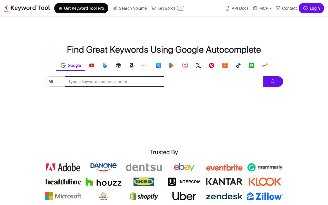 Keyword Tool. Verified Reviews, Pros & Cons — zrzut ekranu interfejsu
