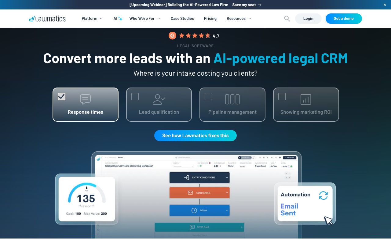 Lawmatics. Verified Reviews, Pros & Cons — zrzut ekranu interfejsu