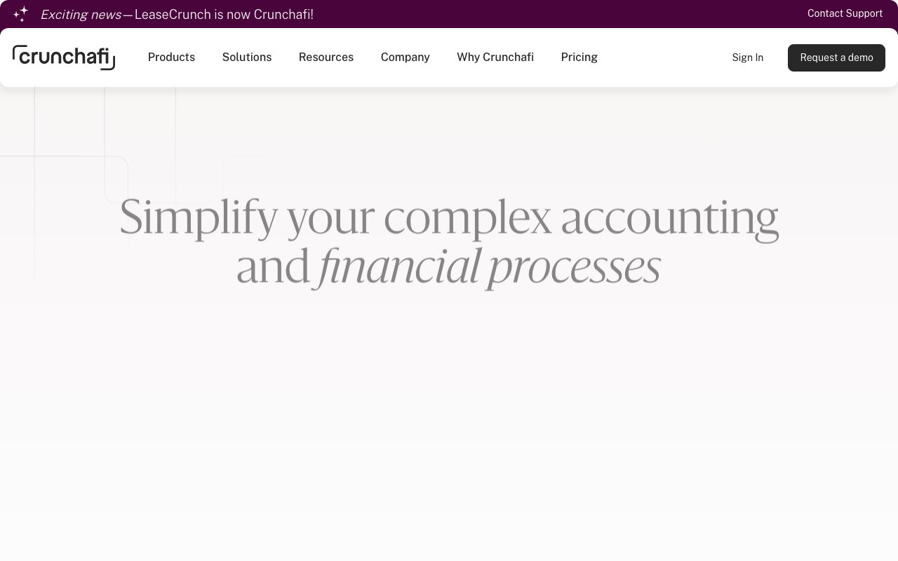 Crunchafi Lease Accounting — zrzut ekranu interfejsu
