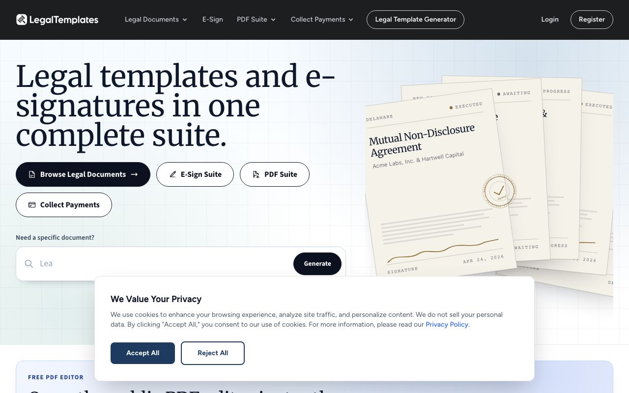 Reviews of Legal Templates — zrzut ekranu interfejsu