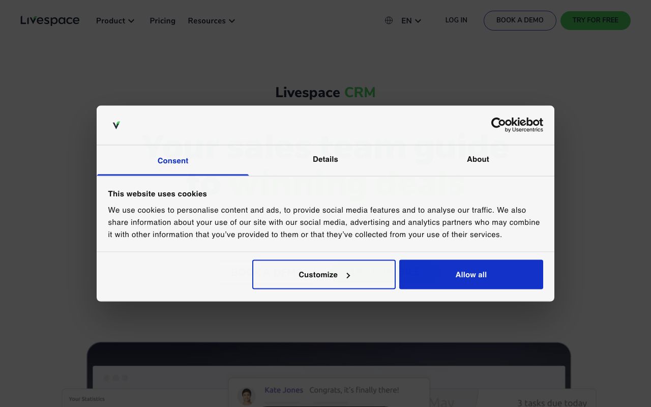 Livespace — zrzut ekranu interfejsu