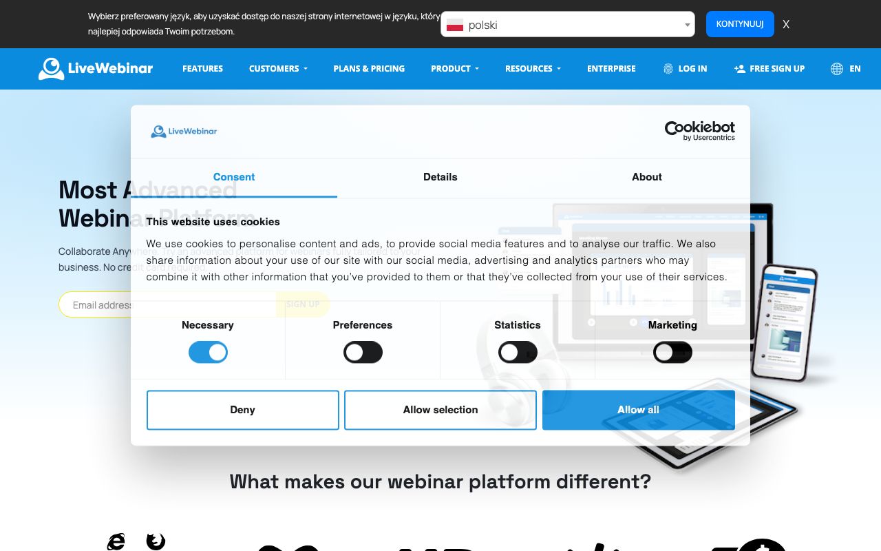 LiveWebinar — zrzut ekranu interfejsu