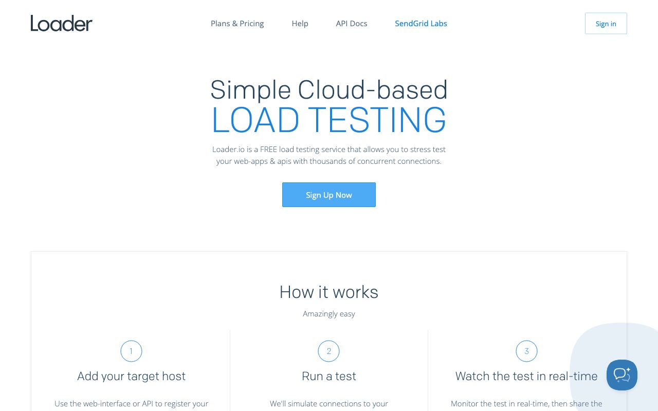 Loader.io — zrzut ekranu interfejsu