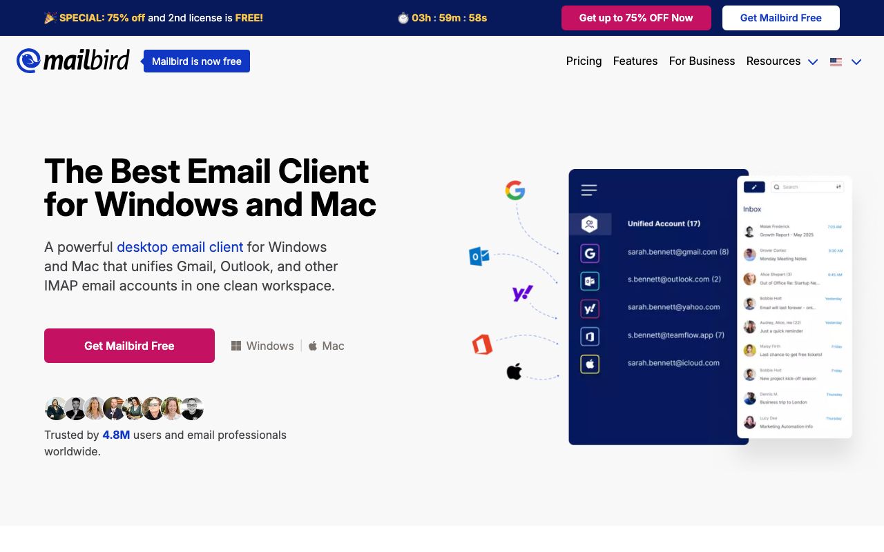 Mailbird Reviews, Pros and Cons — zrzut ekranu interfejsu