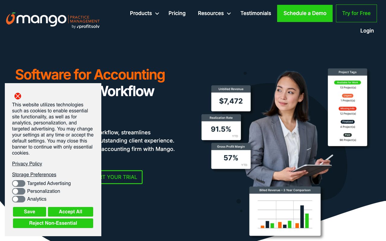 Mango Practice Management — zrzut ekranu interfejsu