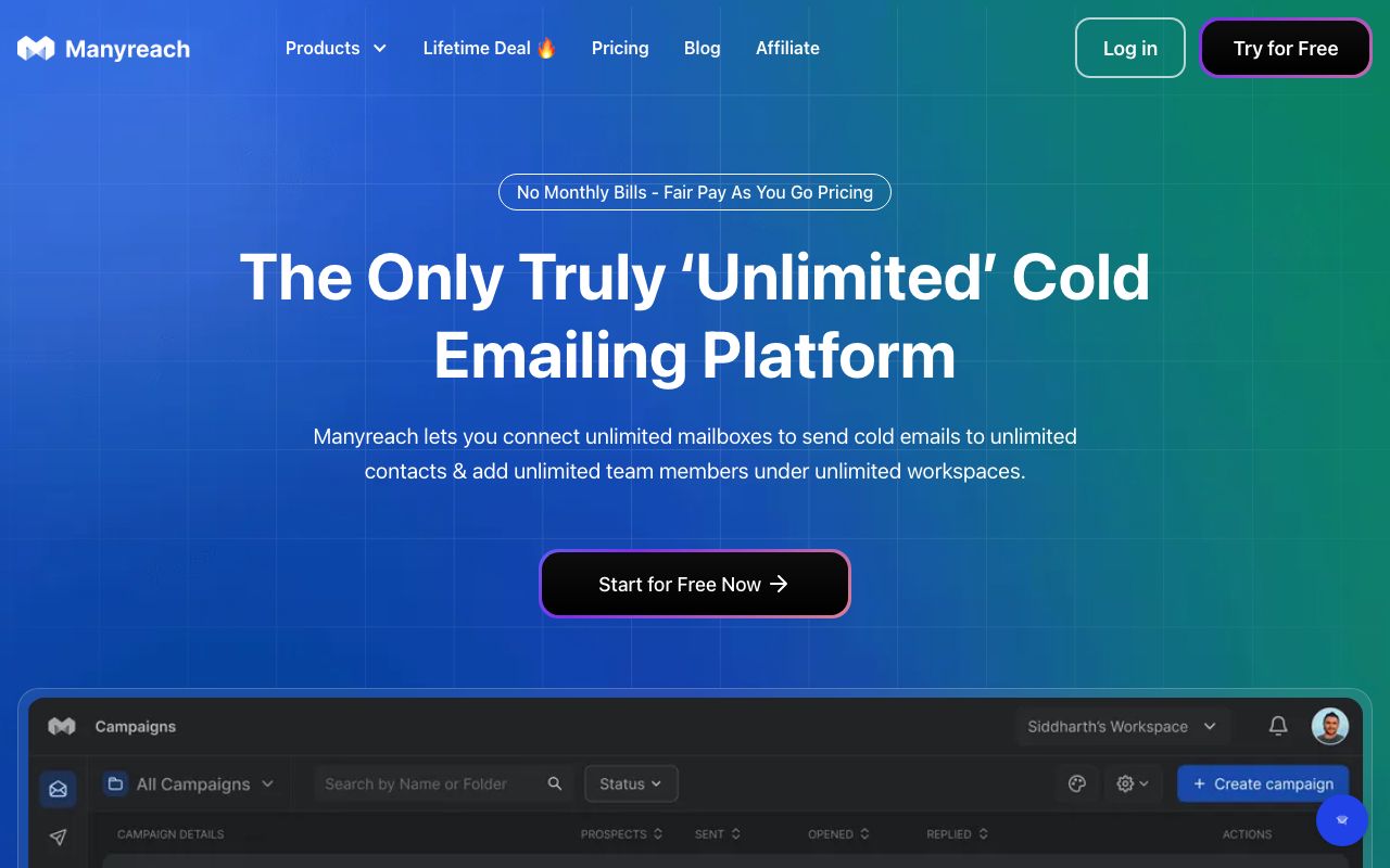 Manyreach — zrzut ekranu interfejsu