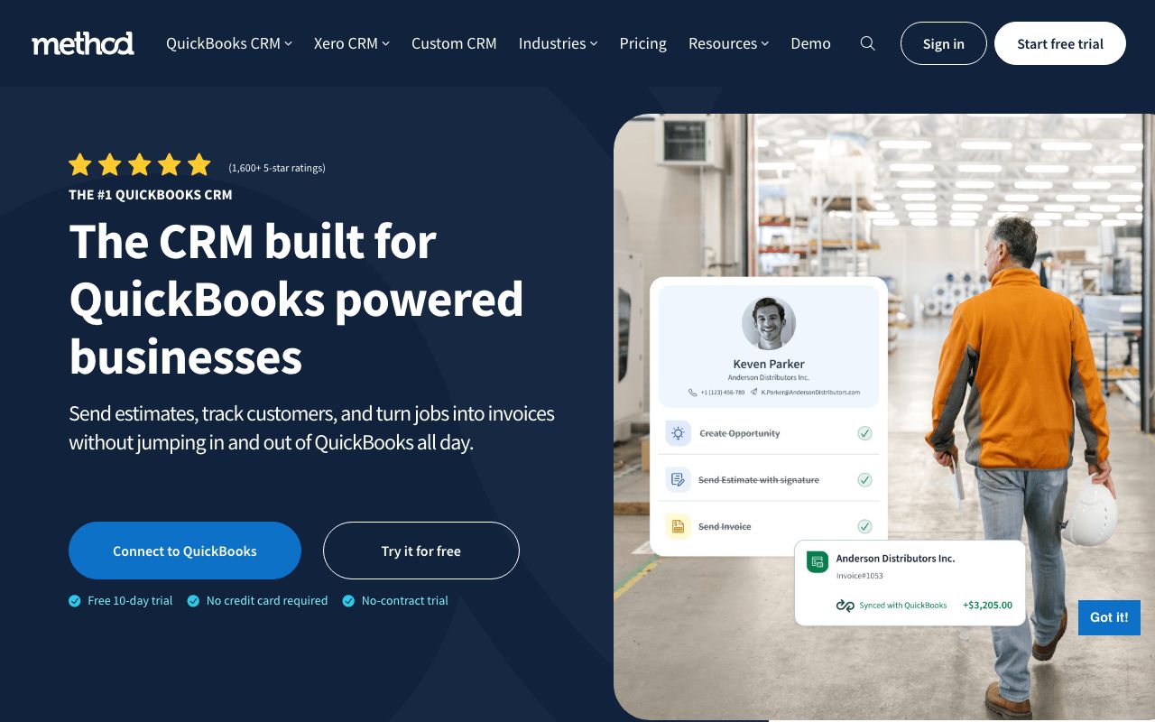 Method CRM Reviews, Pros and Cons — zrzut ekranu interfejsu