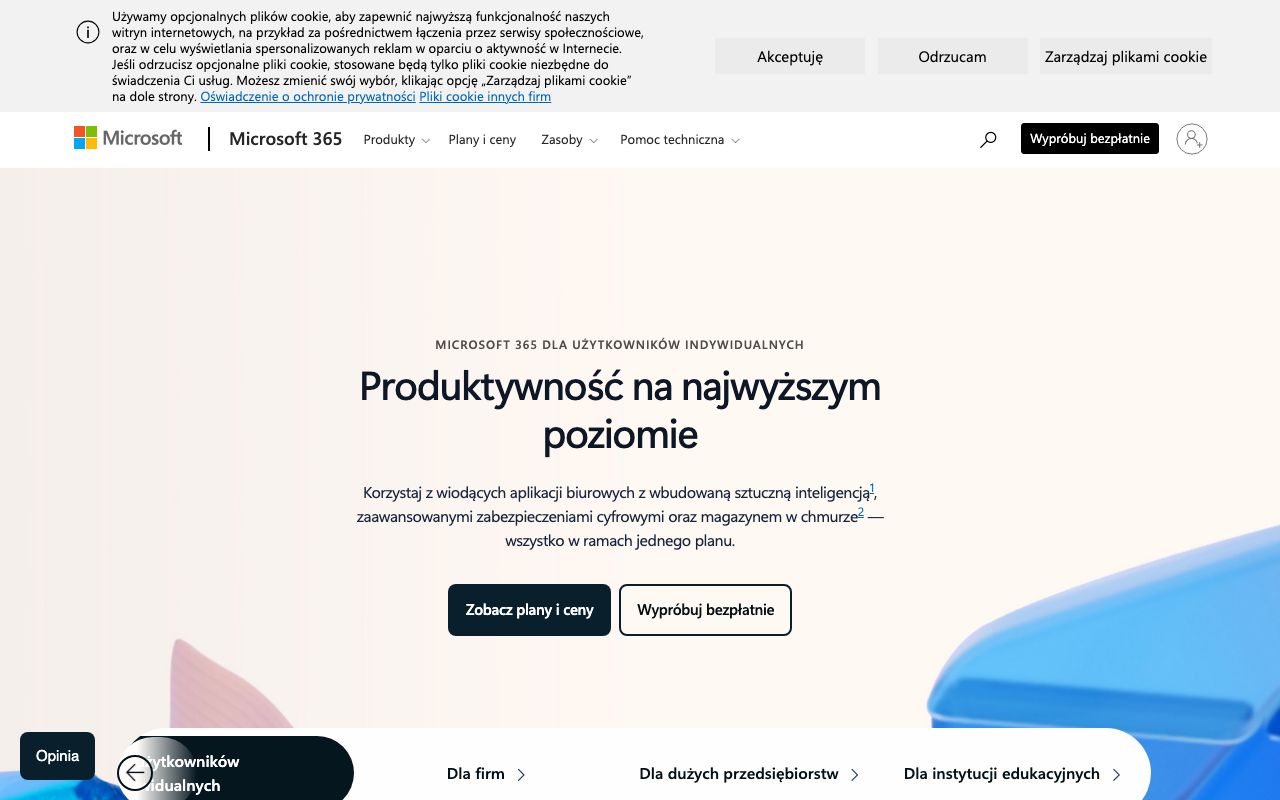 Microsoft 365 — zrzut ekranu interfejsu