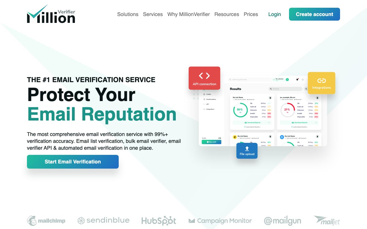 MillionVerifier — zrzut ekranu interfejsu