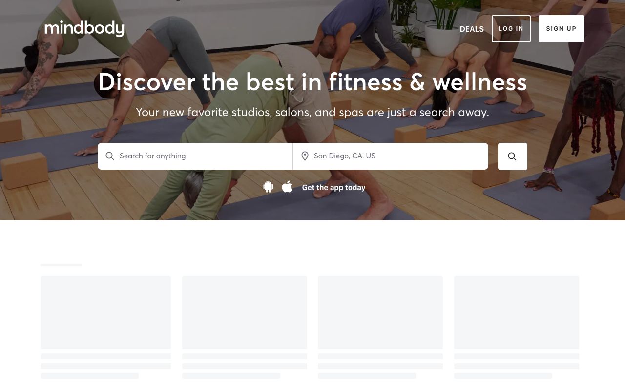 Mindbody — zrzut ekranu interfejsu