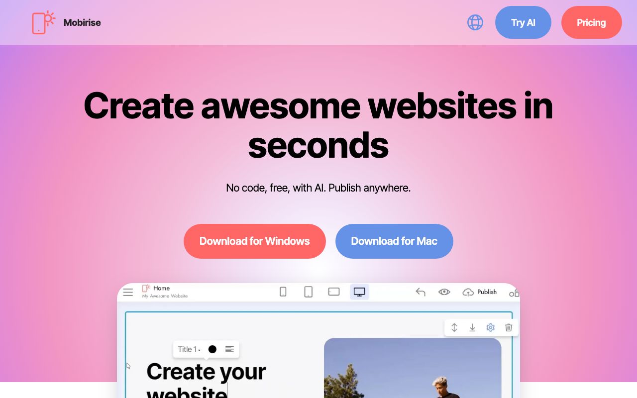 Best Mobirise Website Builder Alternatives 2026 — zrzut ekranu interfejsu