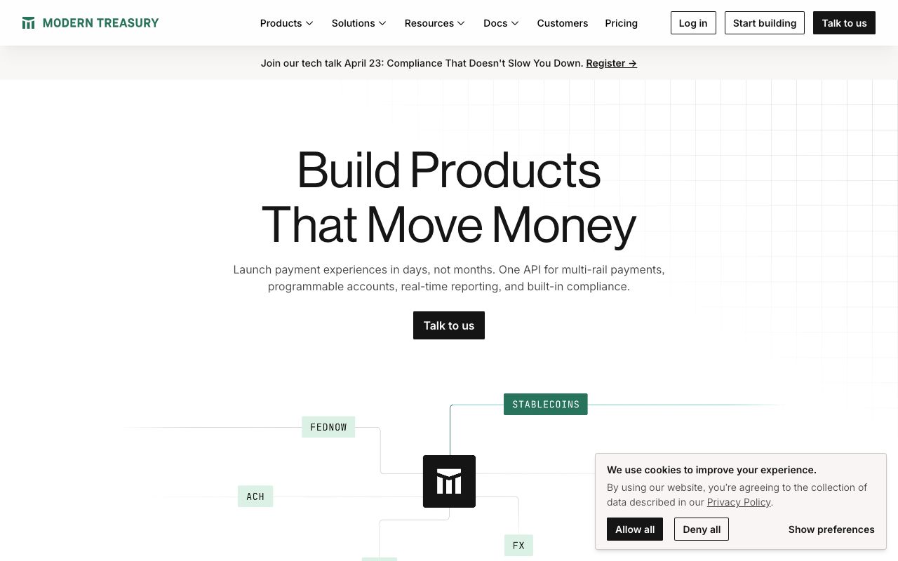Modern Treasury — zrzut ekranu interfejsu
